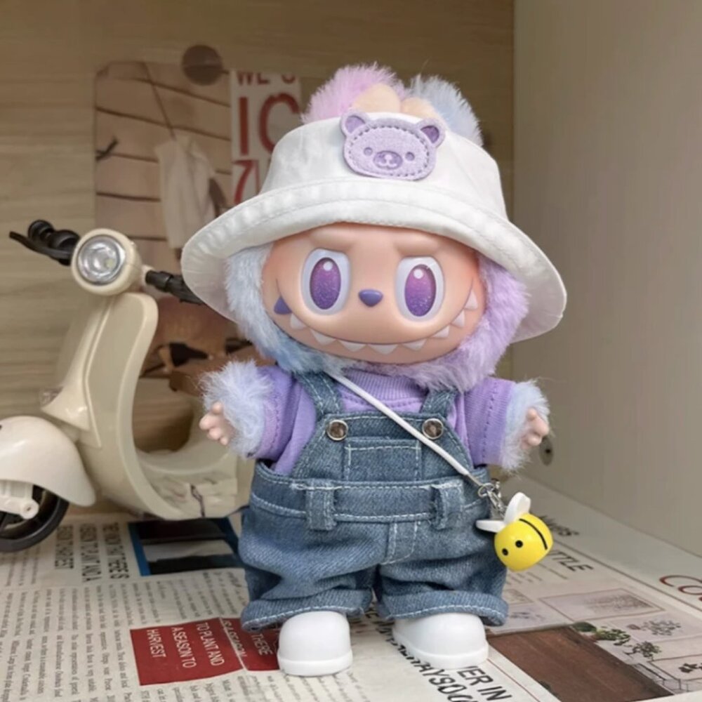 Cute Labubu Outfit Set for Labubu Gen 1/2/3 – Bee Bag, Bucket Hat, Overalls
